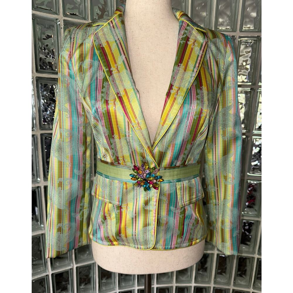 Cynthia Steffe Paisley Floral Beaded Fitted Striped Jacket Coat - Size XS - OE